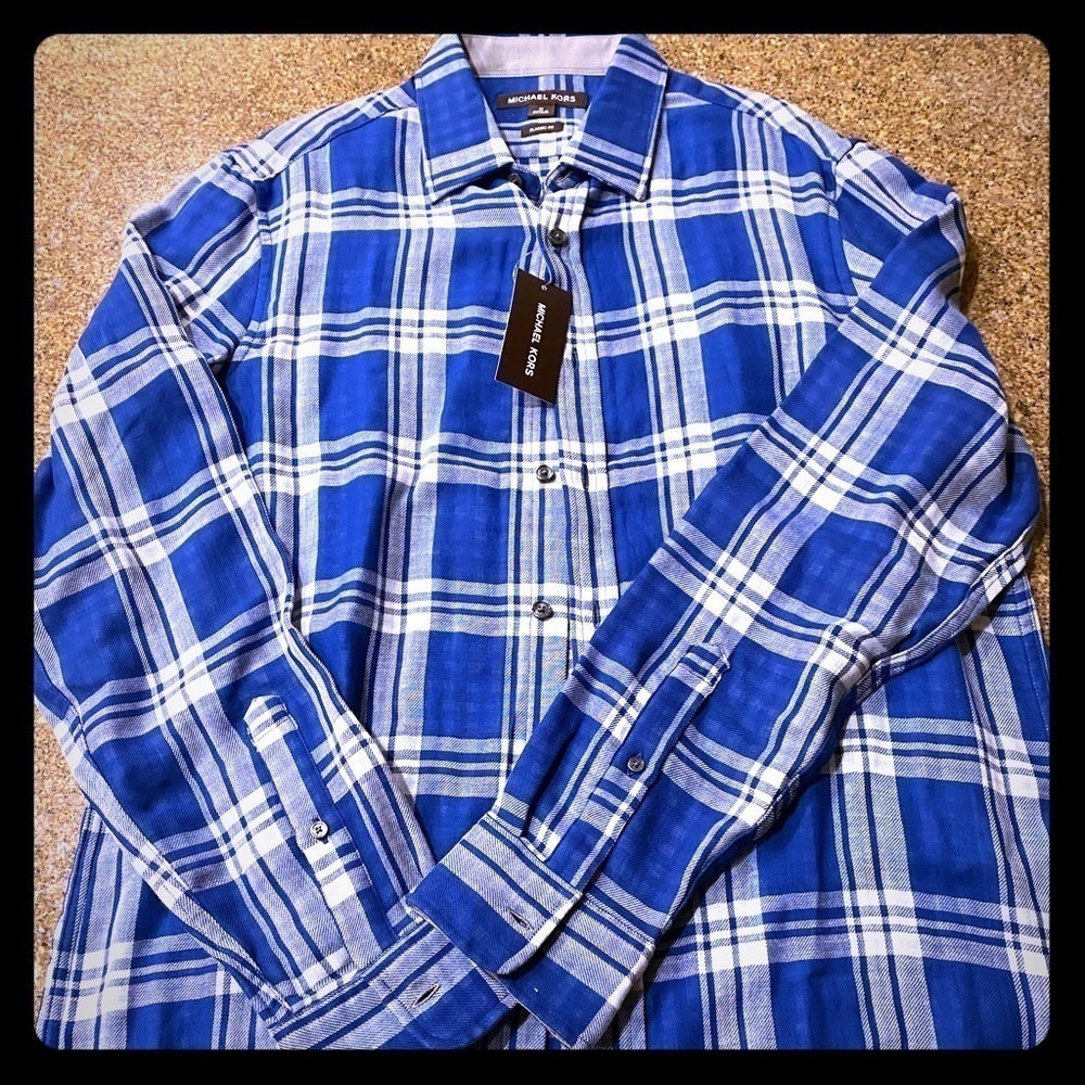 Michael Kors Flannel Resort 1 Marine Blue Med NWT